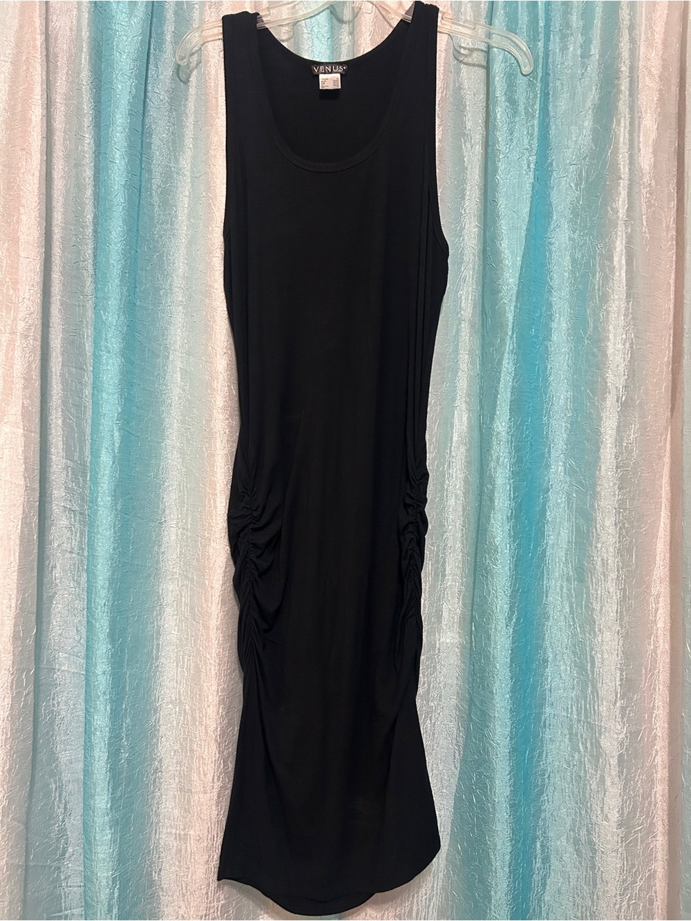 Venus Ruched Black Tank Dress - Size Medium